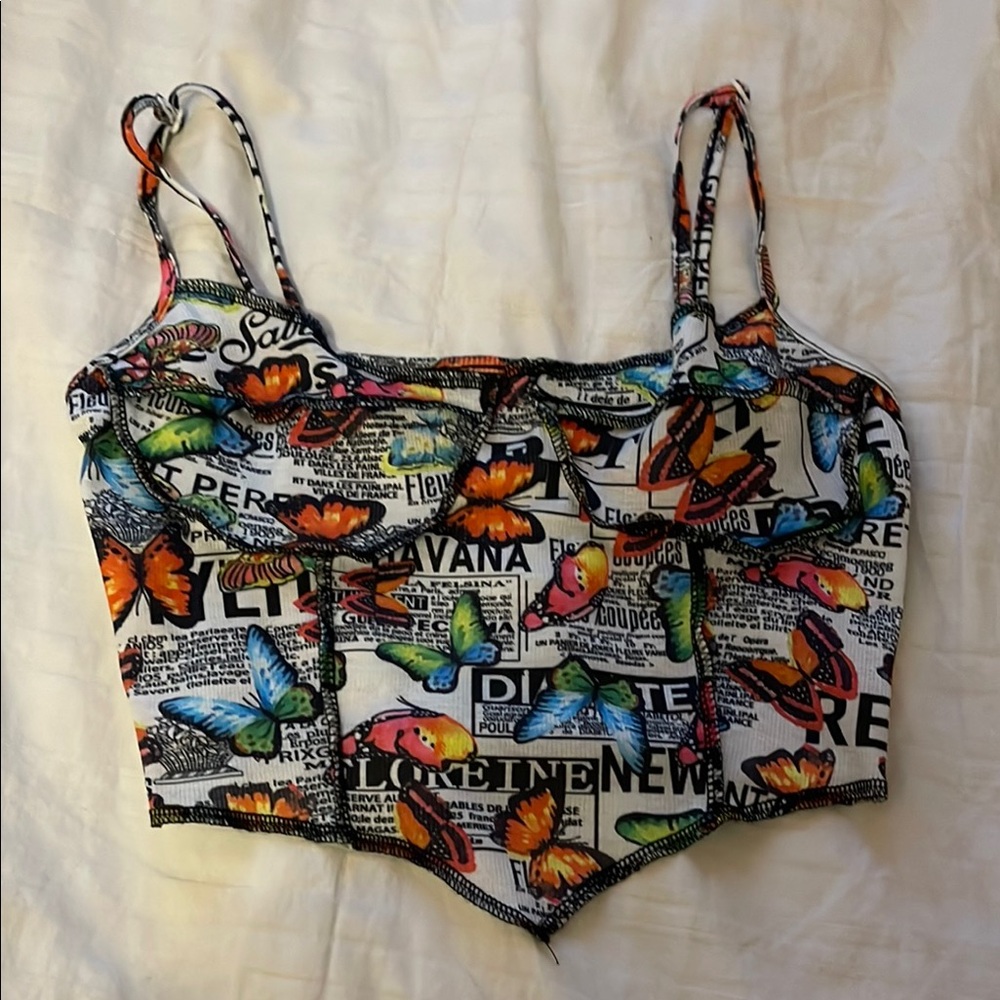 Colorful Butterfly Print Crop Top